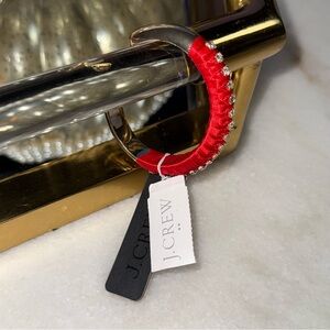 New J. Crew Factory Ribbon-Wrapped Cuff Bracelet Classic Red with Crystal Studs